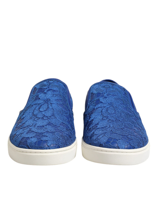 Blaue Slip-On-Sneaker aus Leder mit Schnürung