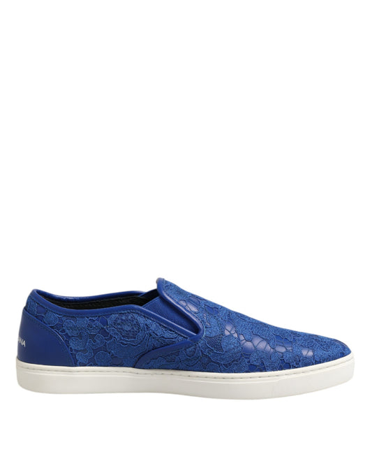 Blaue Slip-On-Sneaker aus Leder mit Schnürung