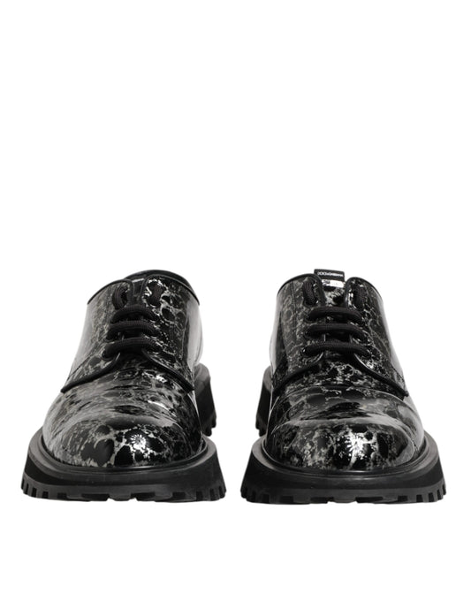 Black White Calfskin Chunky Derby Shoes