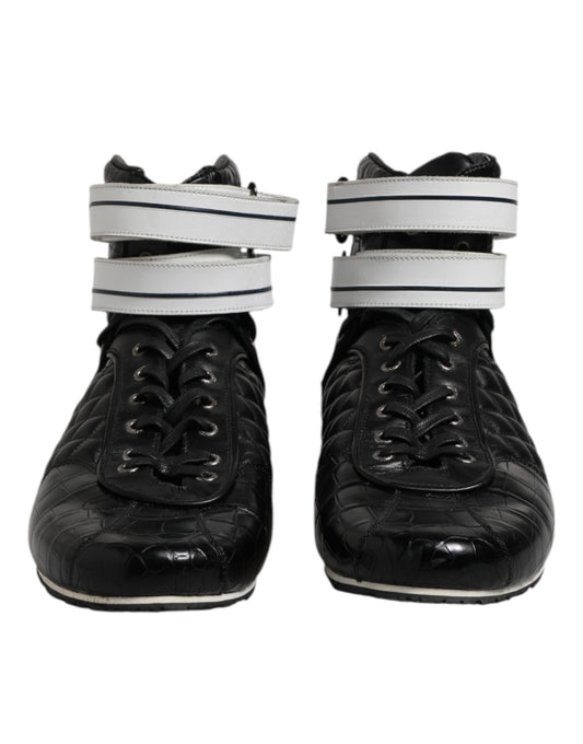 Schwarze gesteppte Leder-Schnürsneaker