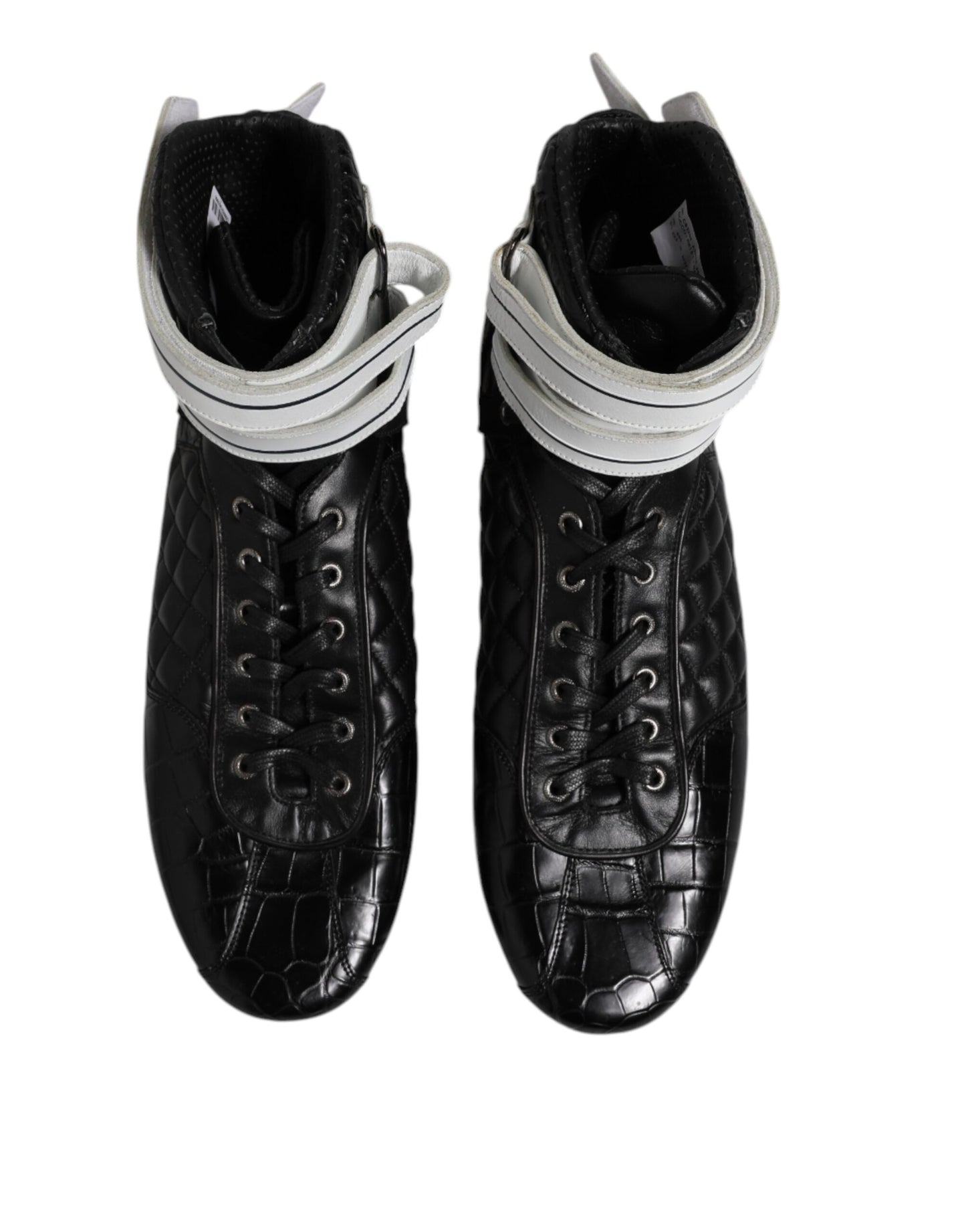 Schwarze gesteppte Leder-Schnürsneaker