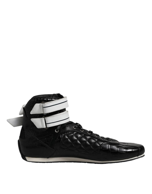 Schwarze gesteppte Leder-Schnürsneaker