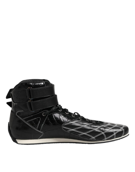 Schwarze gesteppte Leder-Schnürsneaker