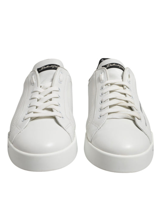 Weiß Schwarz Logo Low Top Leder Sneakers Schuhe