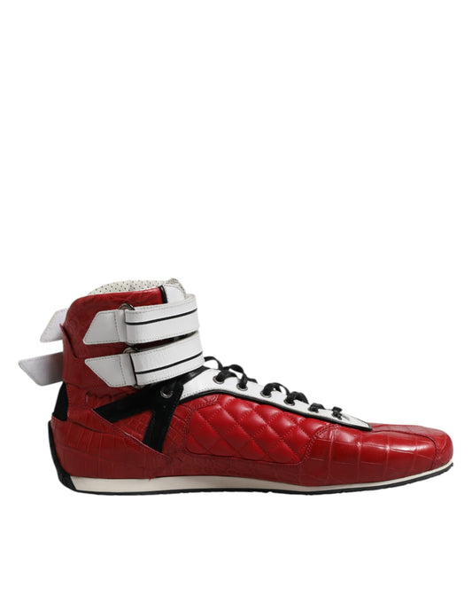 Rote gesteppte Leder-Schnürschuhe