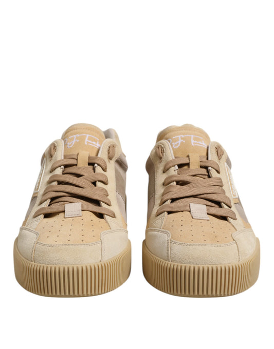 Beige Leder Low Top Schnürschuhe