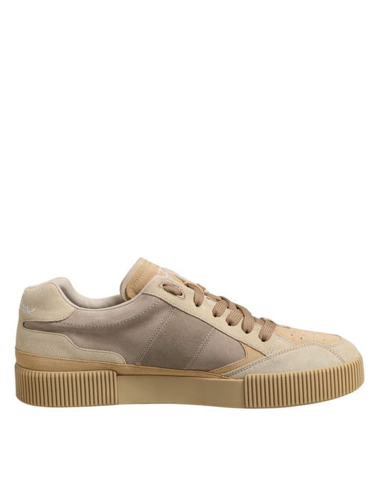 Beige Leder Low Top Schnürschuhe