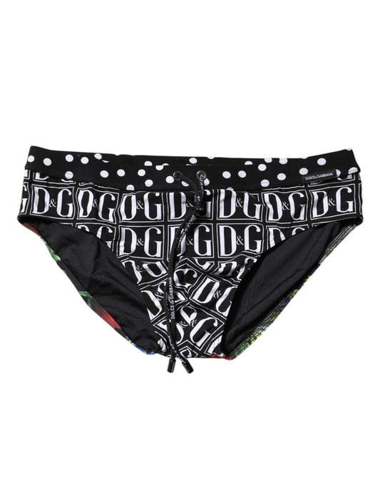 Schwarzes Blumenlogo Beachwear Herren Badehose