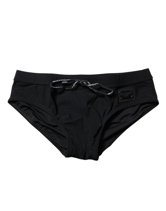 Schwarze Logo-Plakette Herren Beachwear Brief Bademode