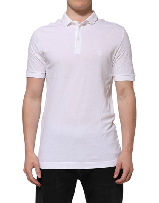 Weißes Herren-T-Shirt mit Kragen und kurzen Ärmeln und Krone