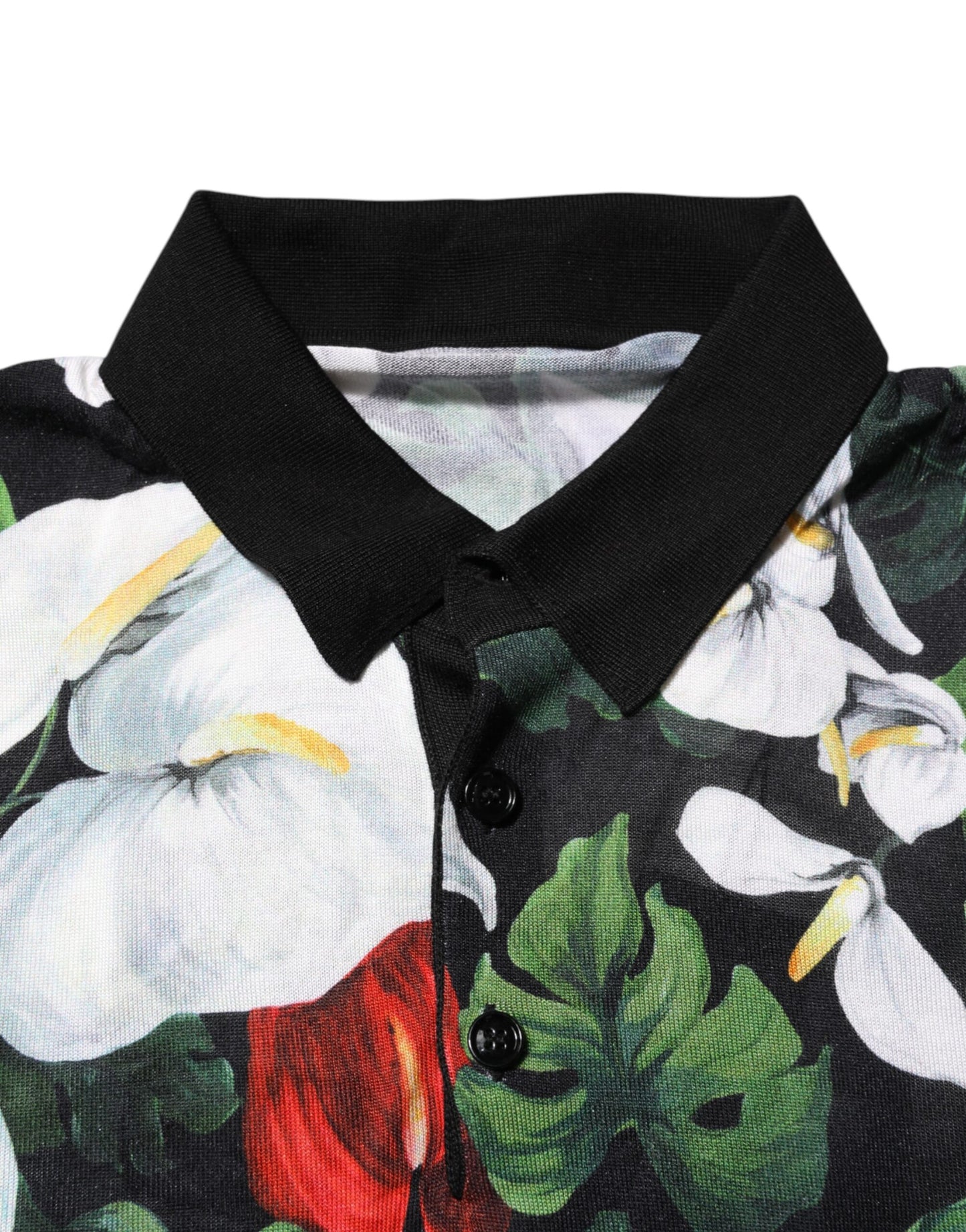 Mehrfarbiges Poloshirt aus Seide mit Blumenmuster und Kragen