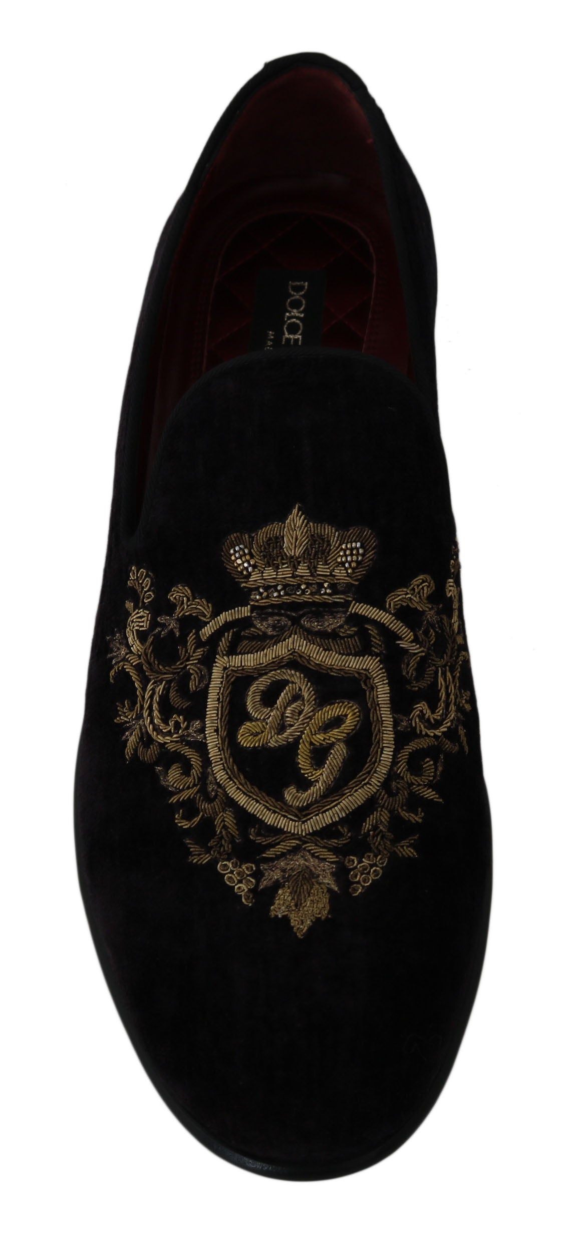 Loafer Schwarzer Samt Goldene Krone