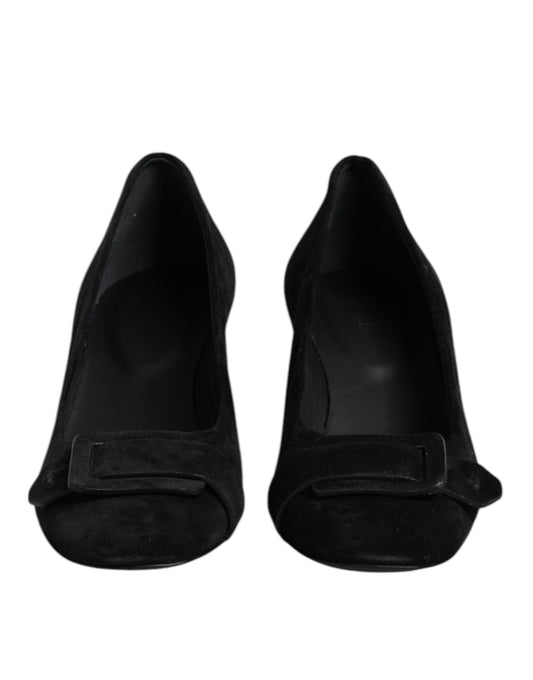 Schwarze Pumps zum Hineinschlüpfen aus Wildleder mit hohen Absätzen