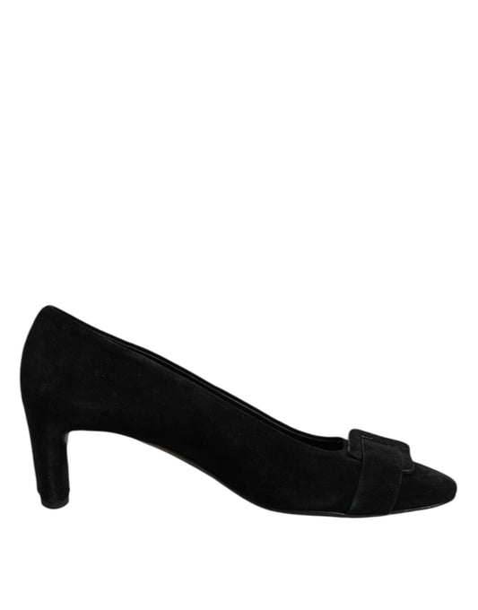 Schwarze Pumps zum Hineinschlüpfen aus Wildleder mit hohen Absätzen