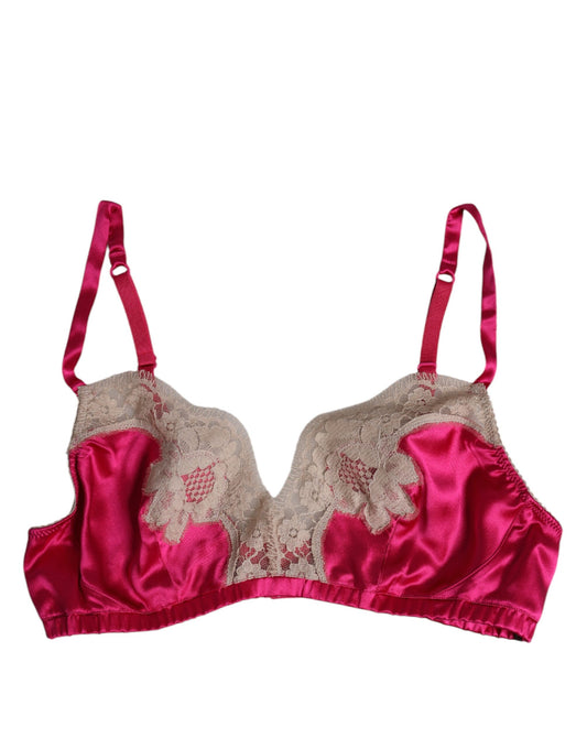 Magentafarbener BH aus Seide mit floraler Spitze und ohne Bügel