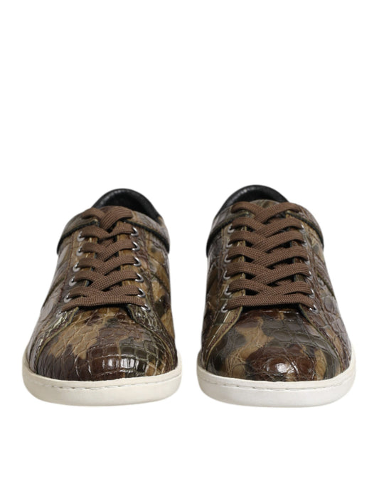 Braune exotische Leder Low Top Sneakers Schuhe