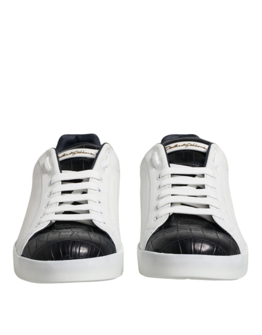 Weiß-schwarze Portofino-Sneaker aus Leder