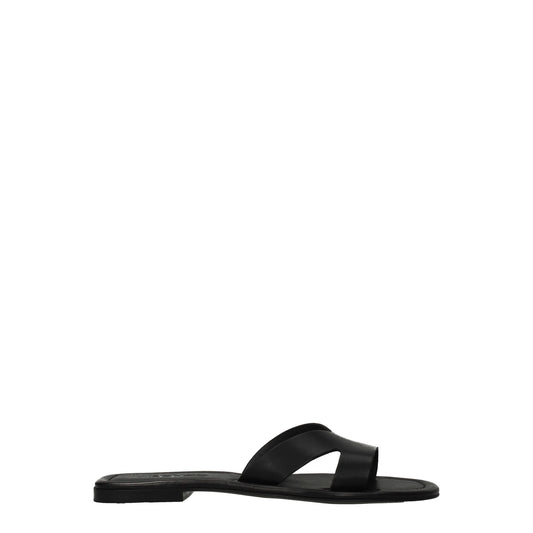 Schwarze Leder-Slipper-Sandalen