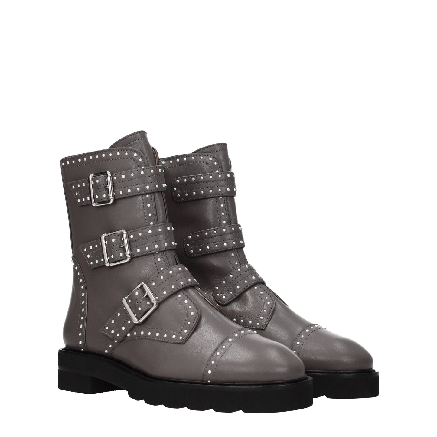Graue Lederstiefeletten