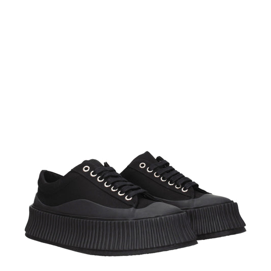 Black Fabric Chunky Sneakers