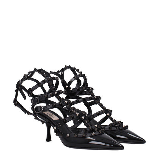 Black Leather Stiletto Heels Sandals