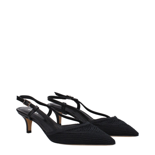 Black Fabric Mid Heel Pumps