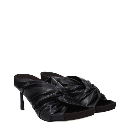 Black Leather Stiletto Heels Sandals