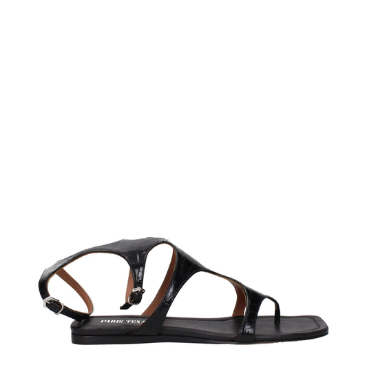 Black Leather Flip-Flop Sandals