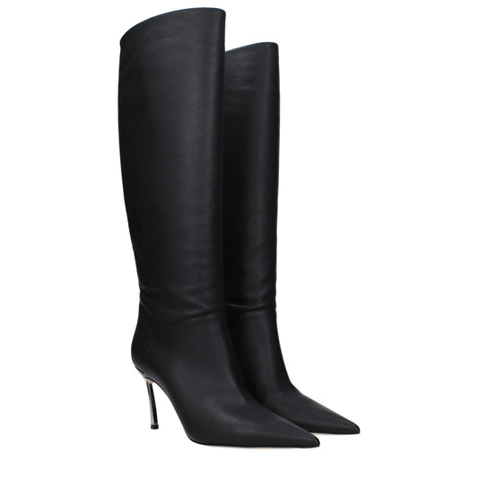 Black Leather High Heel Boots
