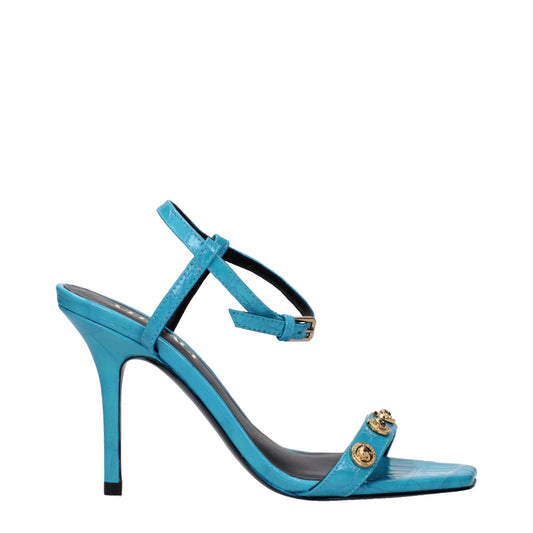 Blaue Ledersandalen mit Stilettoabsatz