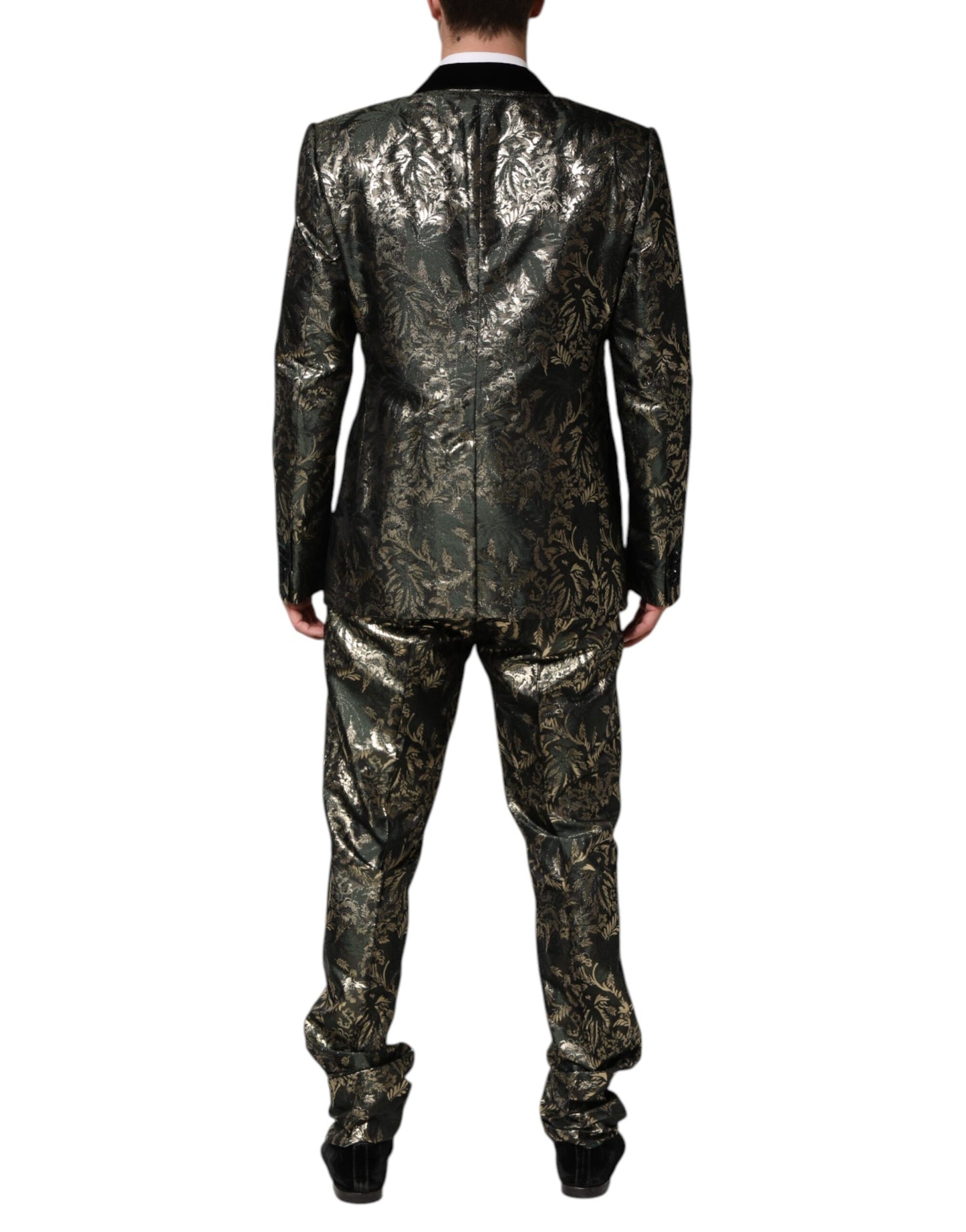 2-teiliger Anzug aus Jacquard-Seide mit Metallic-Blumenmuster