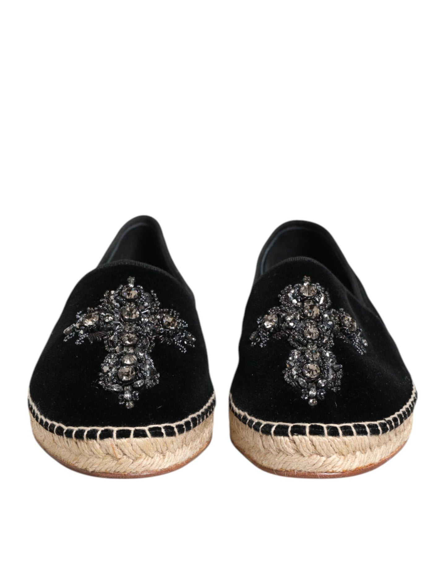 Schwarze Espadrilles mit Kreuz-Kristall-Schlupfsohle