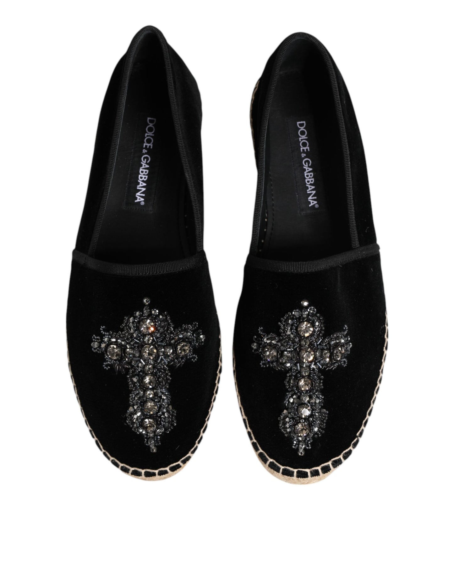 Schwarze Espadrilles mit Kreuz-Kristall-Schlupfsohle