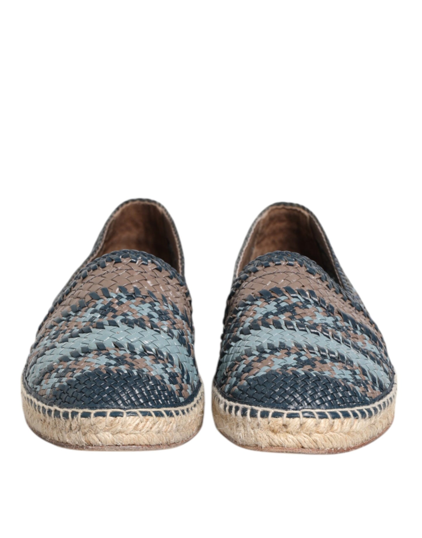 Blaugraue Buffalo Espadrille-Schuhe aus gewebtem Leder