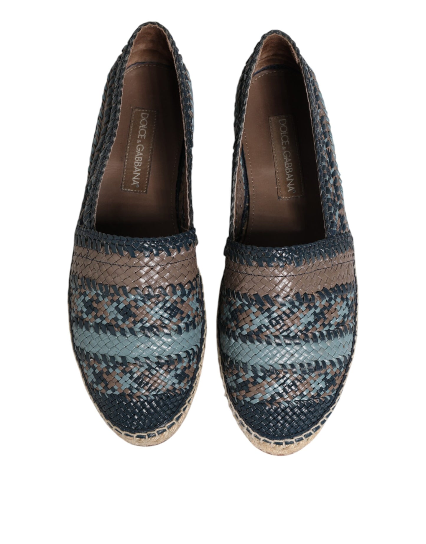 Blaugraue Buffalo Espadrille-Schuhe aus gewebtem Leder