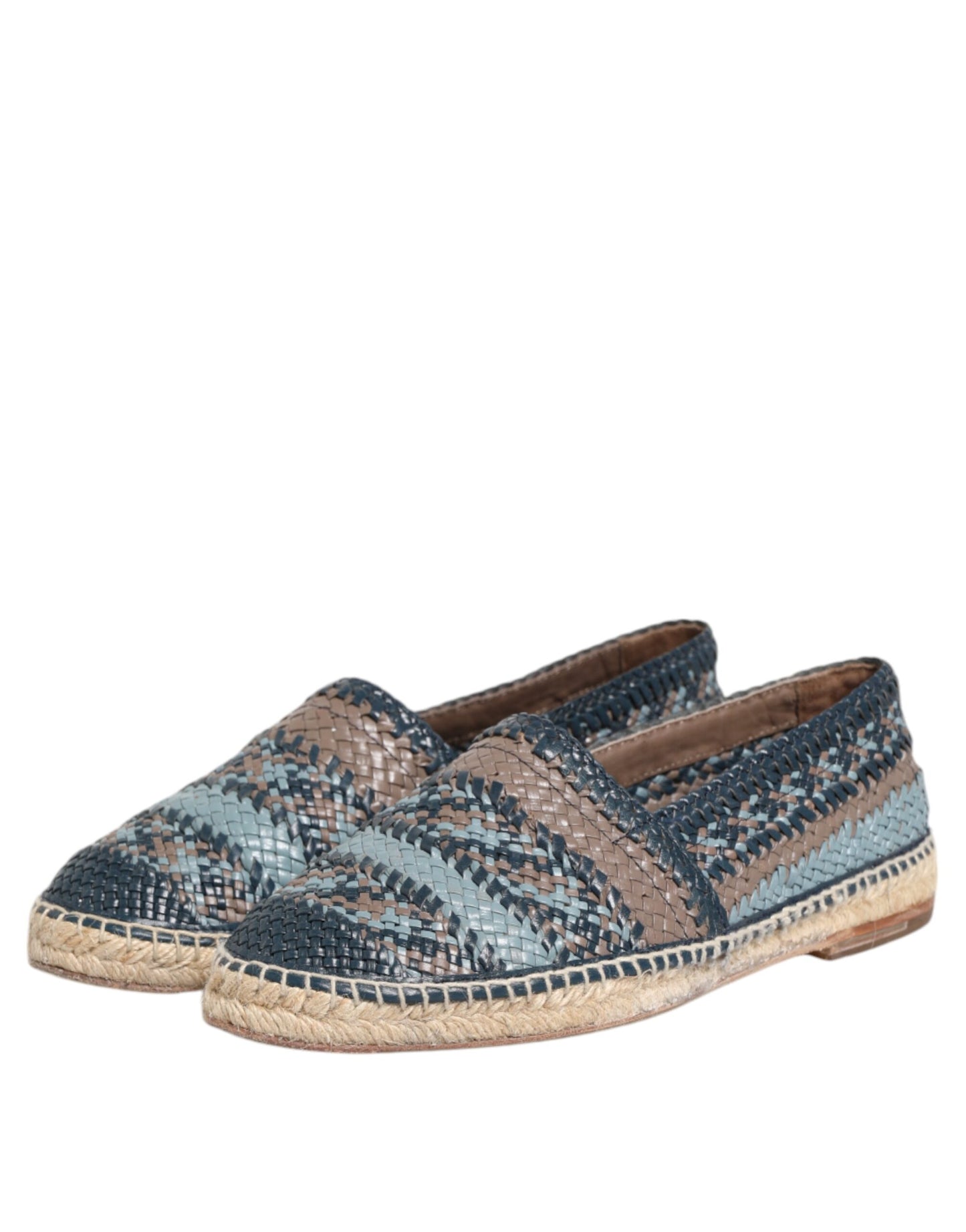 Blaugraue Buffalo Espadrille-Schuhe aus gewebtem Leder