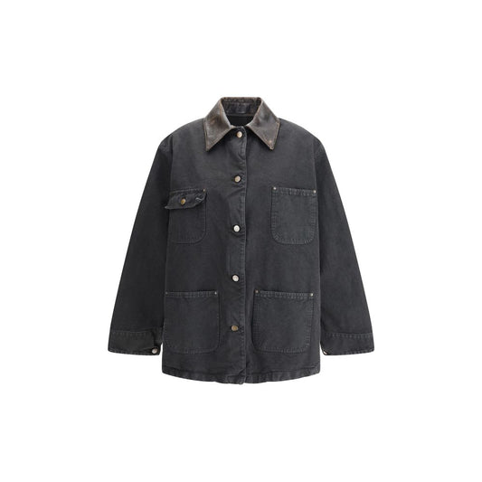 Jeansjacke mit Lederkragen