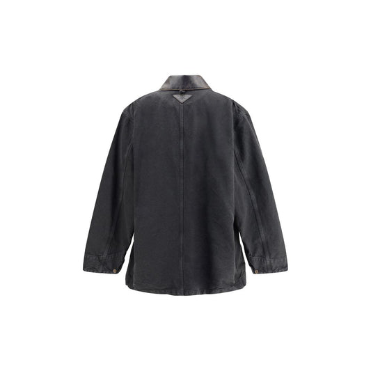 Jeansjacke mit Lederkragen