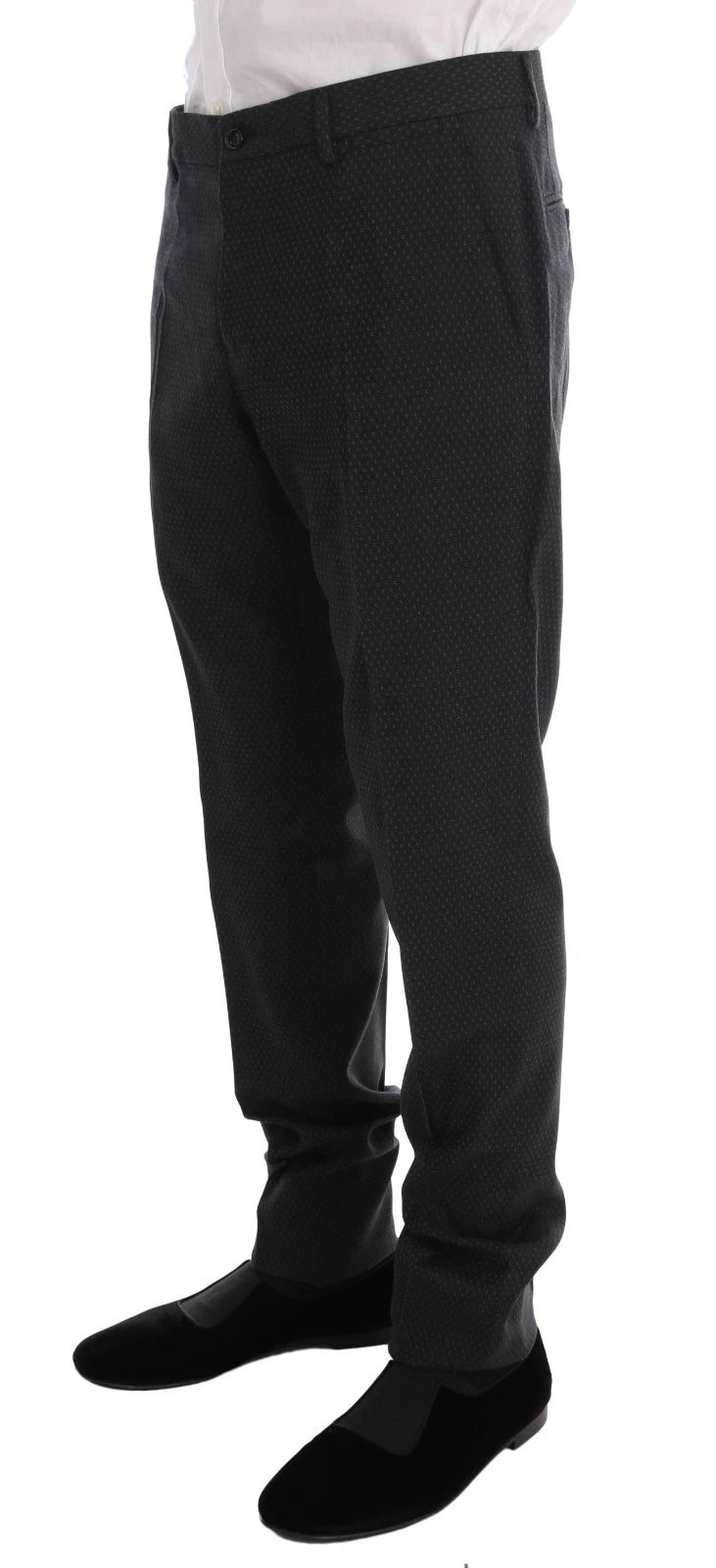 Grau gemusterter 3-teiliger Slim-Fit-Anzug aus Wolle