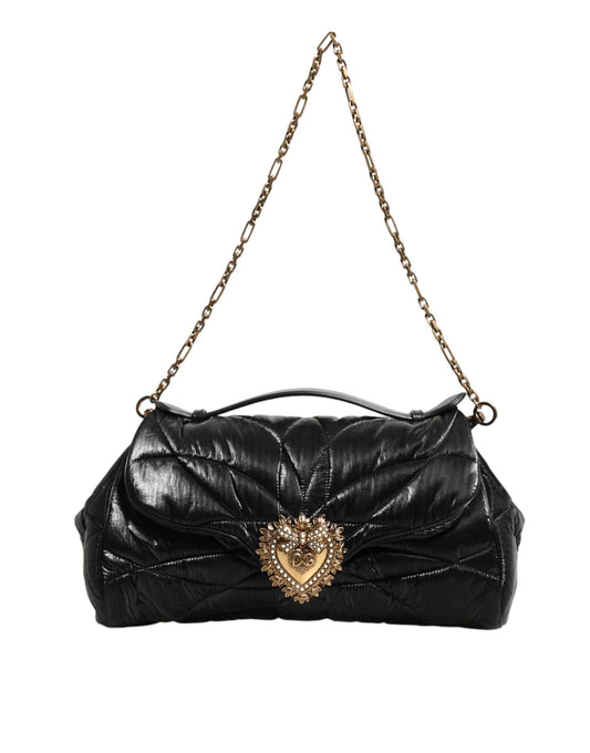 Schwarze Devotion Satchel-Tasche aus gestepptem Nylon mit Kettenriemen