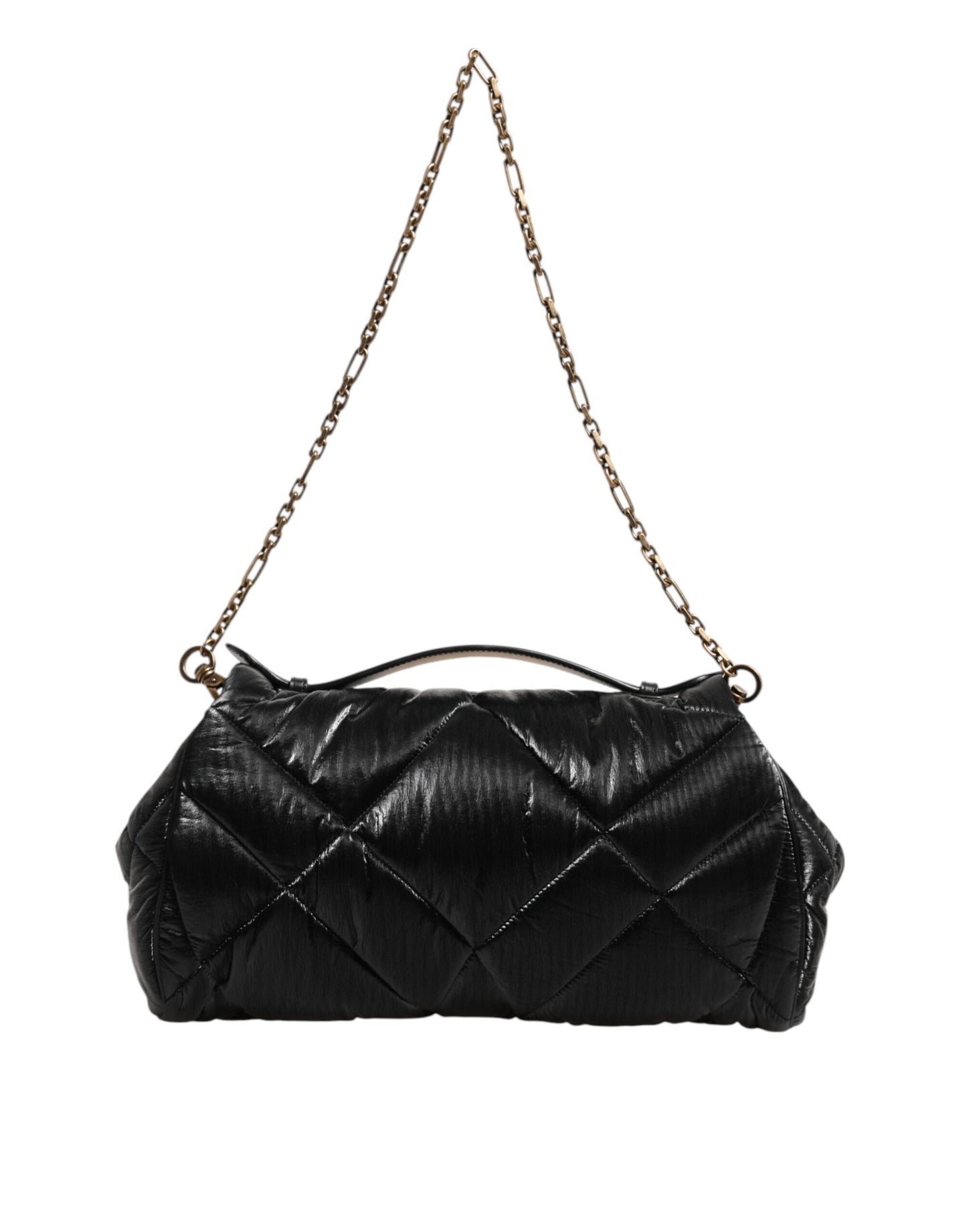 Schwarze Devotion Satchel-Tasche aus gestepptem Nylon mit Kettenriemen