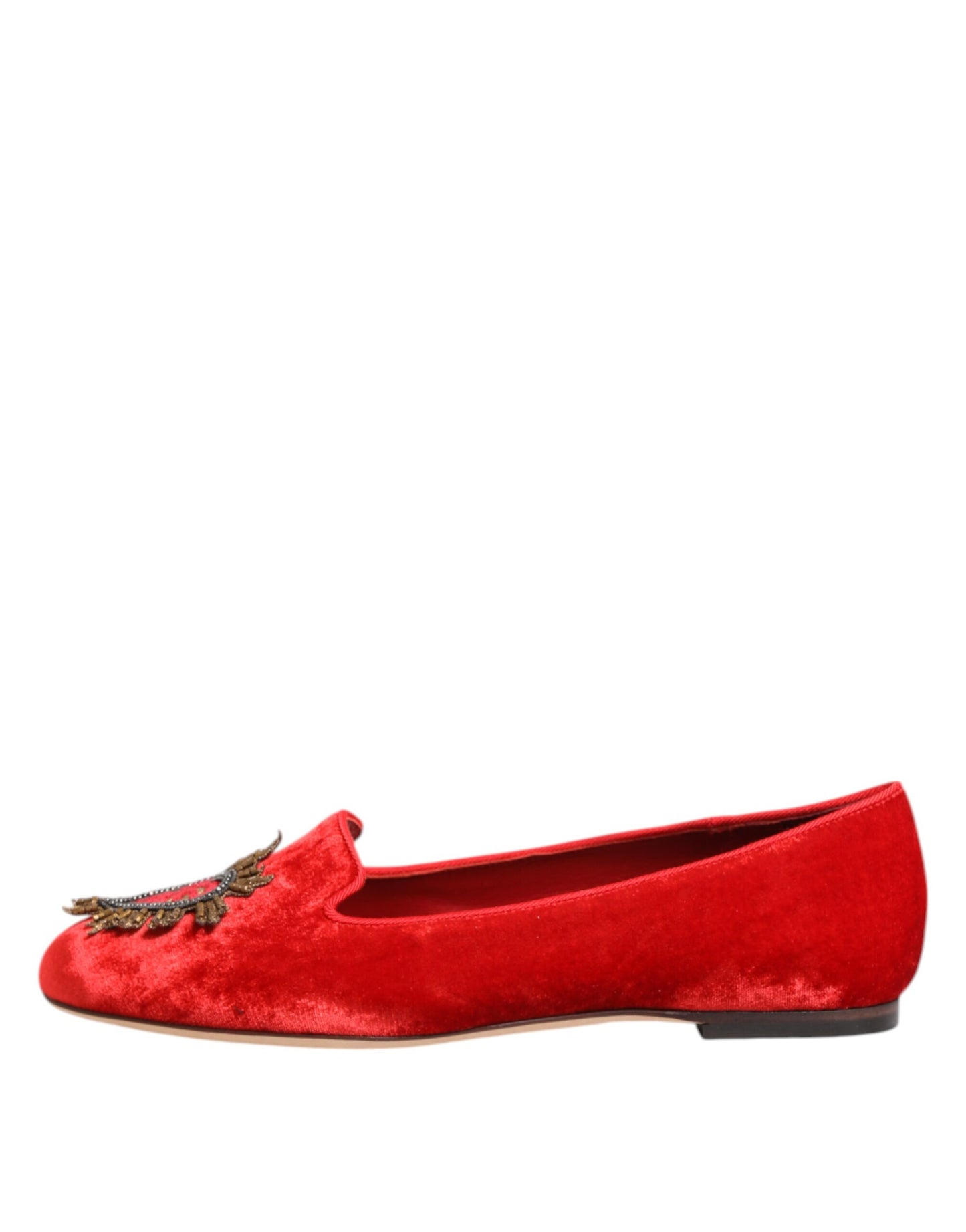 Rote Loafer aus Samt mit DG-Herzmotiv