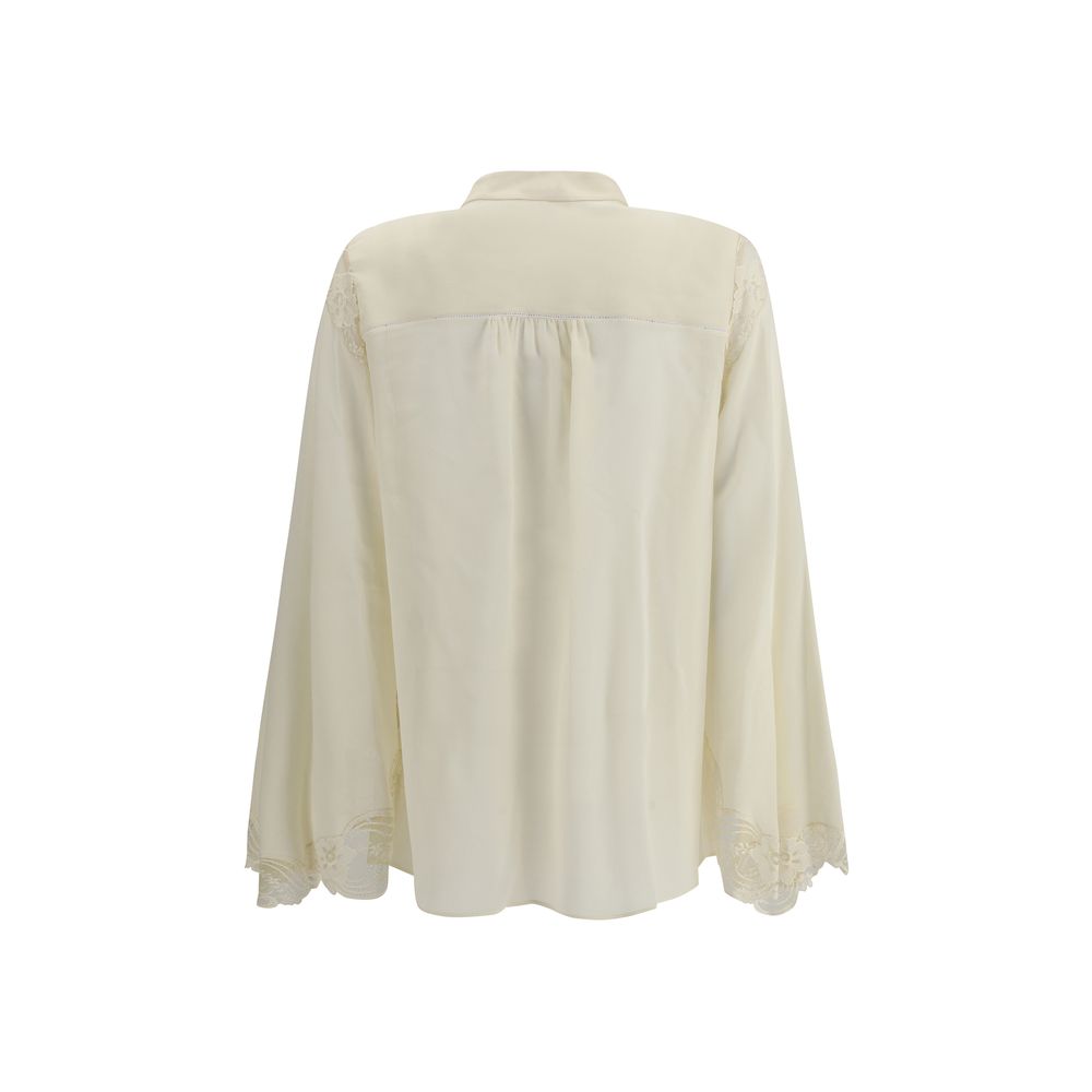 Bluse aus Seidengeorgette und Spitze