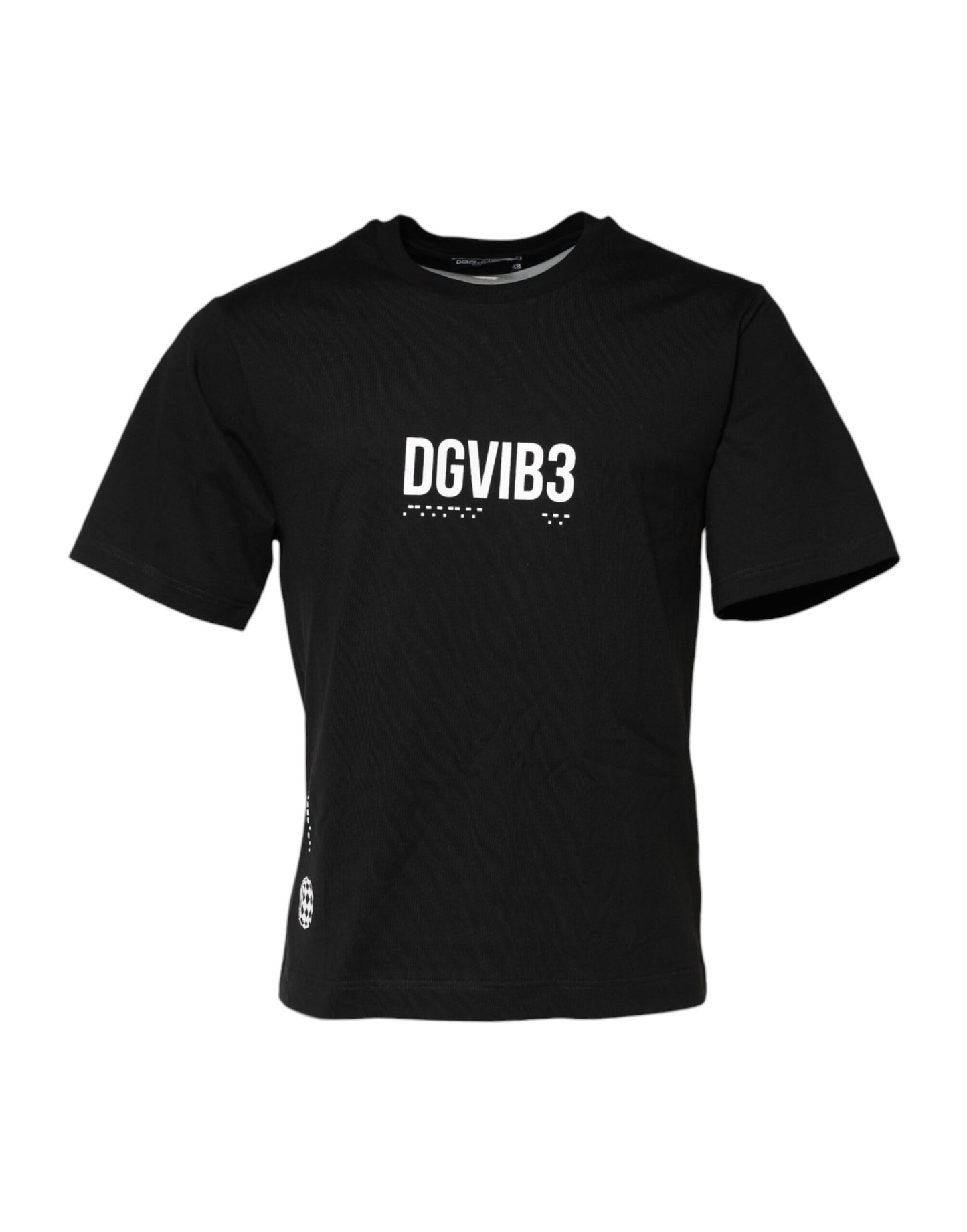 Schwarzes Baumwoll-T-Shirt mit Rundhalsausschnitt und DG Vib3-Print