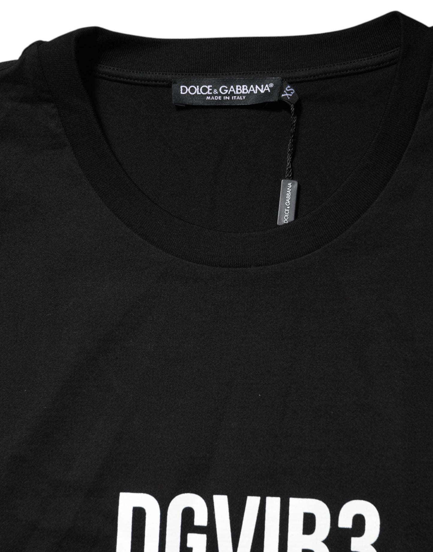 Schwarzes Baumwoll-T-Shirt mit Rundhalsausschnitt und DG Vib3-Print