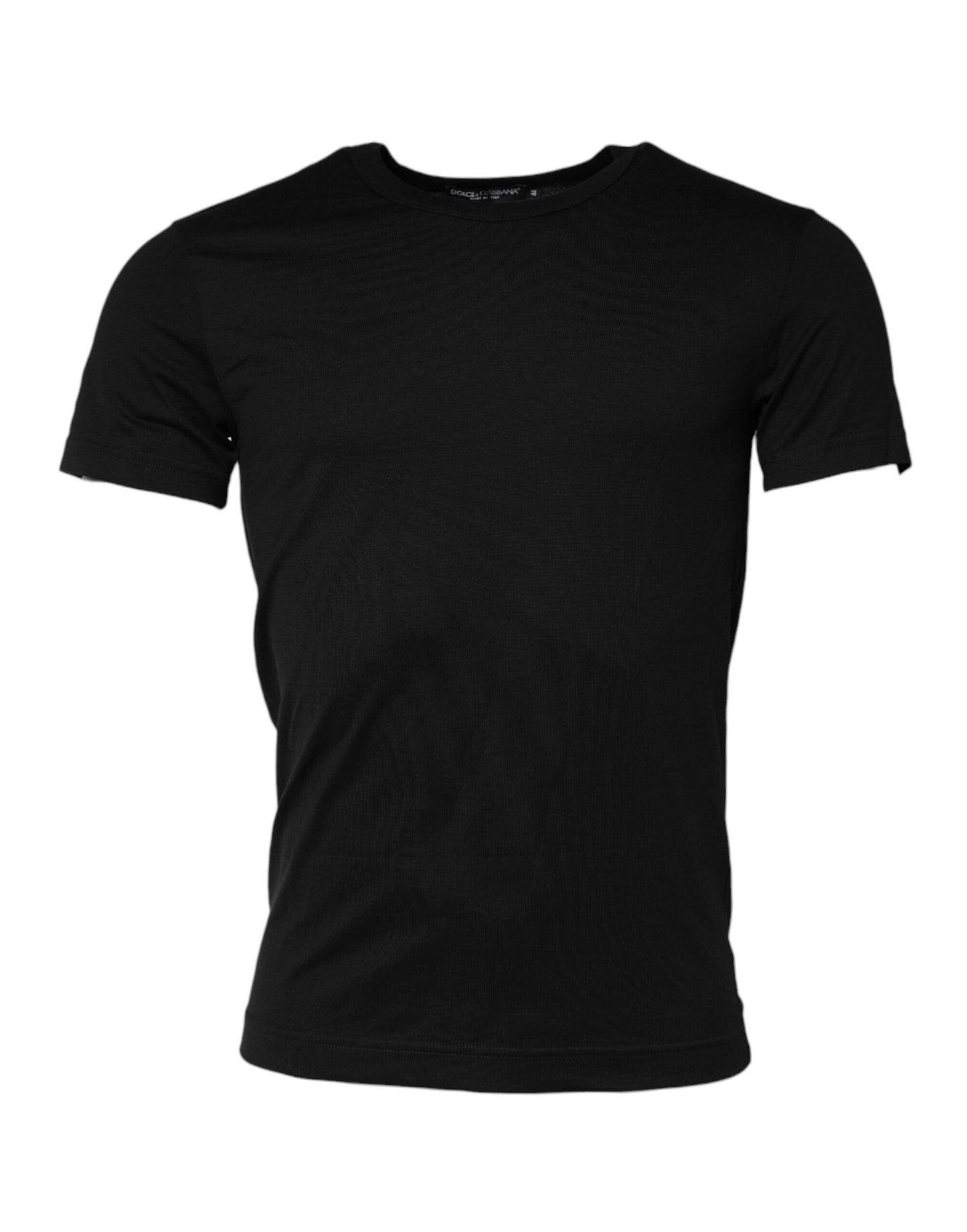 Schwarzes T-Shirt aus Baumwolle mit Rundhalsausschnitt und kurzen Ärmeln
