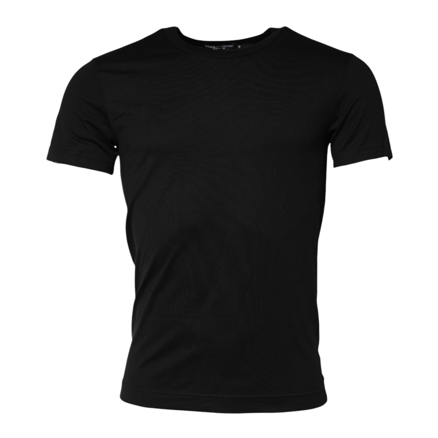 Schwarzes T-Shirt aus Baumwolle mit Rundhalsausschnitt und kurzen Ärmeln