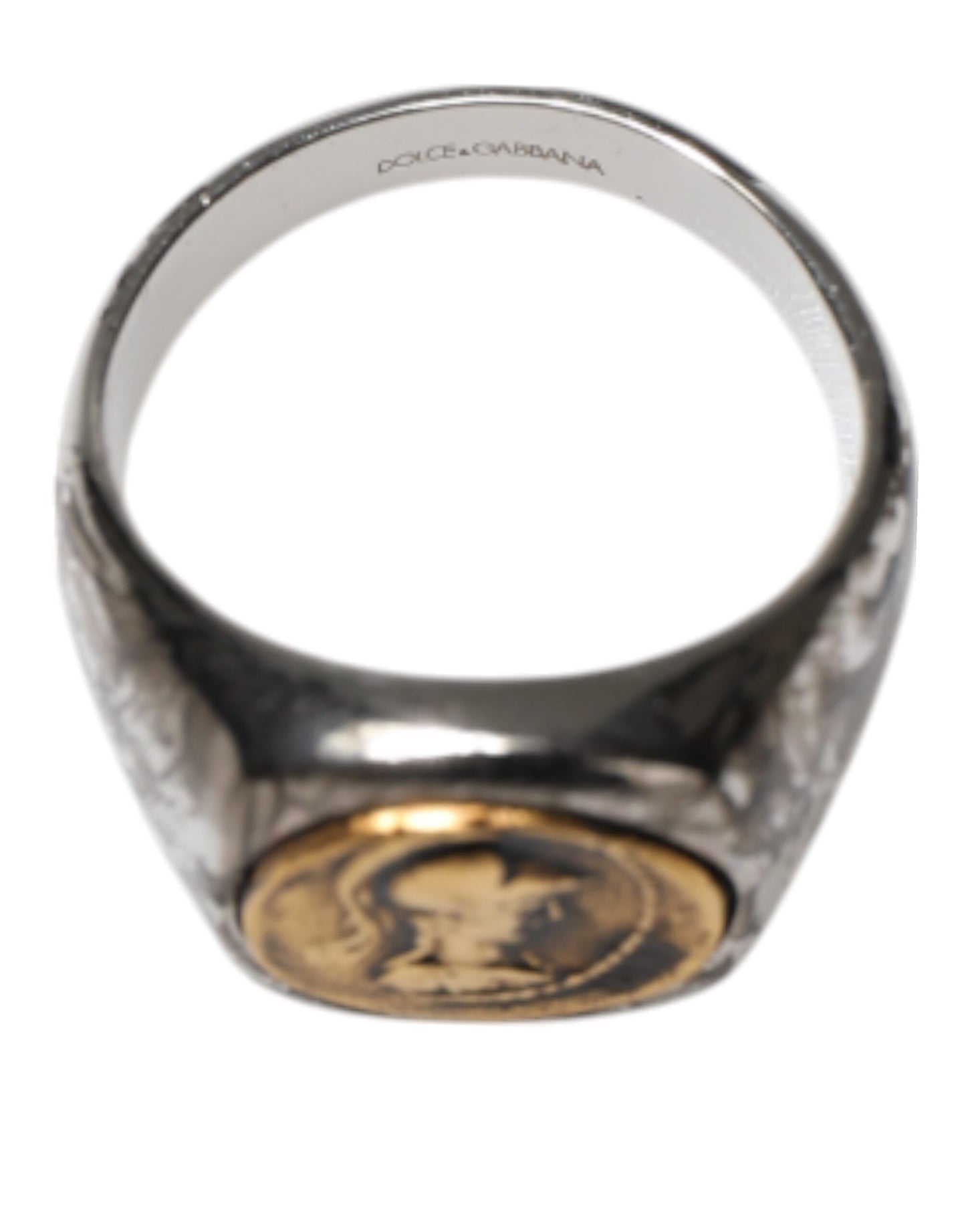 Silberfarbener, gravierter zweifarbiger Ring aus echtem Messing