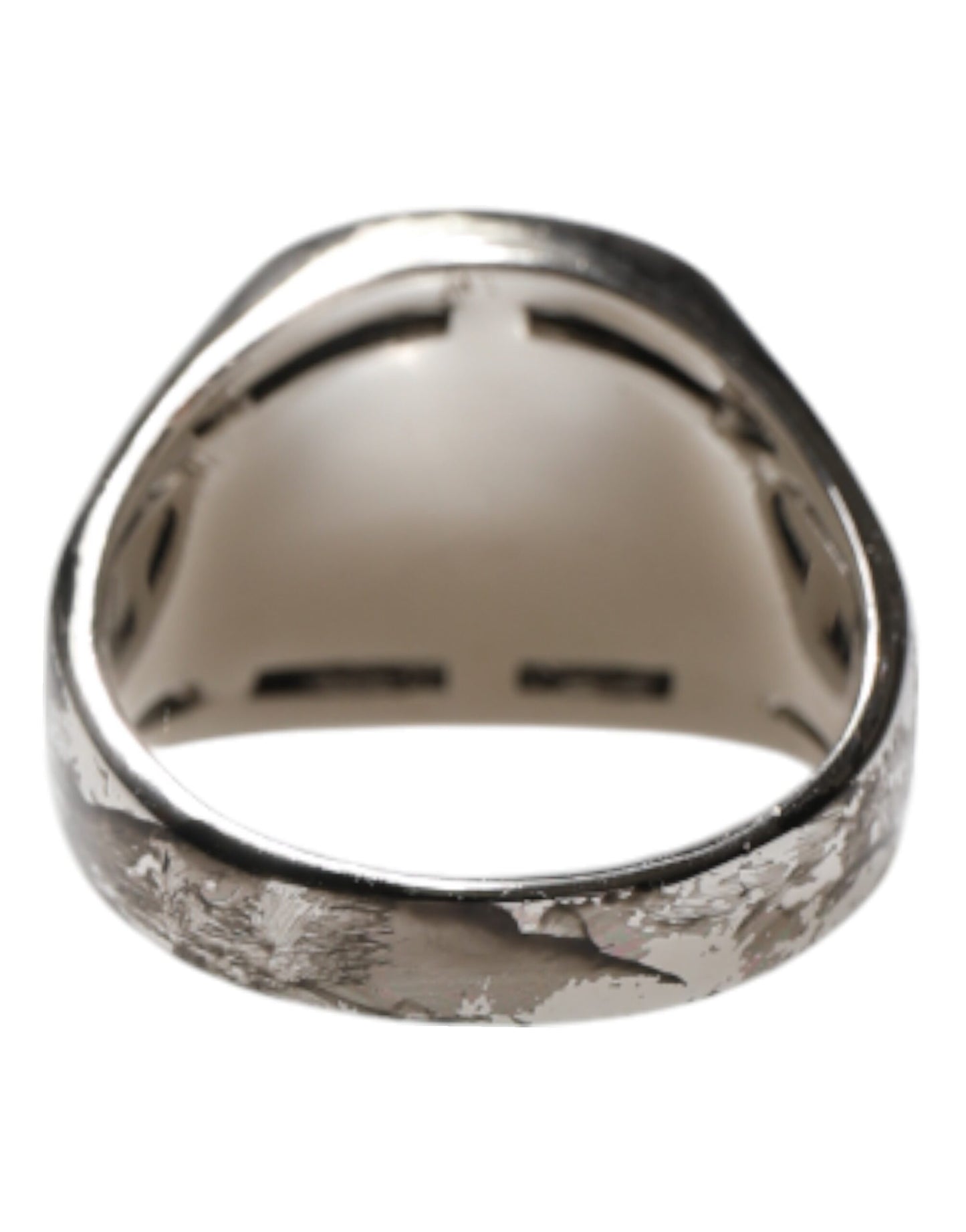 Silberfarbener, gravierter zweifarbiger Ring aus echtem Messing