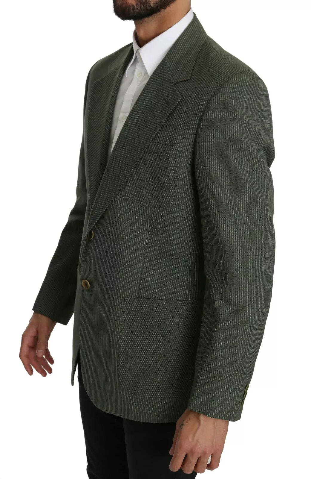 Grüner Leinenblazer, einteilig, einreihige Jacke